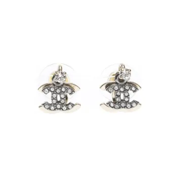 CHANEL Rhinestone Gold-Plated Earrings Women's Gold
