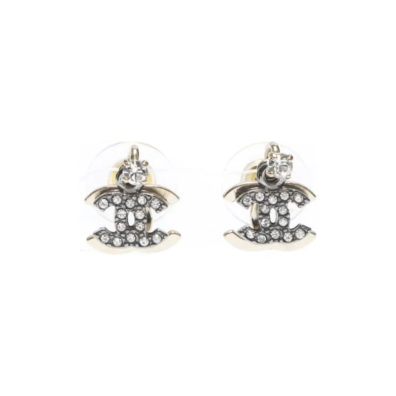 CHANEL Rhinestone Gold-Plated Earrings Women's Gold-0