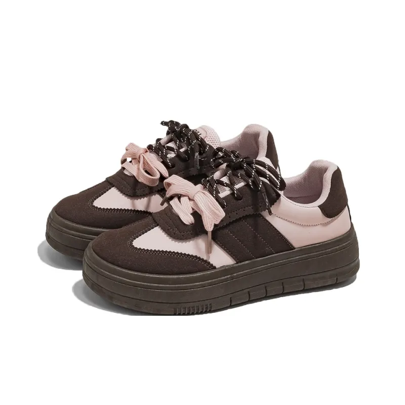 HUANQIU Lightweight And Breathable Low Top Skateboard Shoes Women's Brown Pink-2