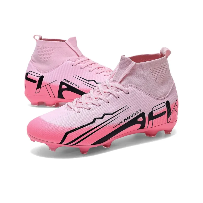 LaLapig Durable Lightweight Cushioning High Top Kids' Soccer Shoes Pink Teenagers-4
