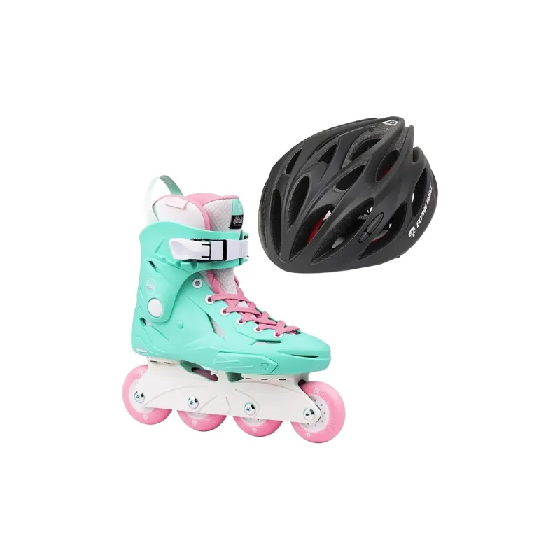 FLYING EAGLE Inline Skates Outdoor Square Park Turquoise Ice Skates+Simple Black/White Helmet-5