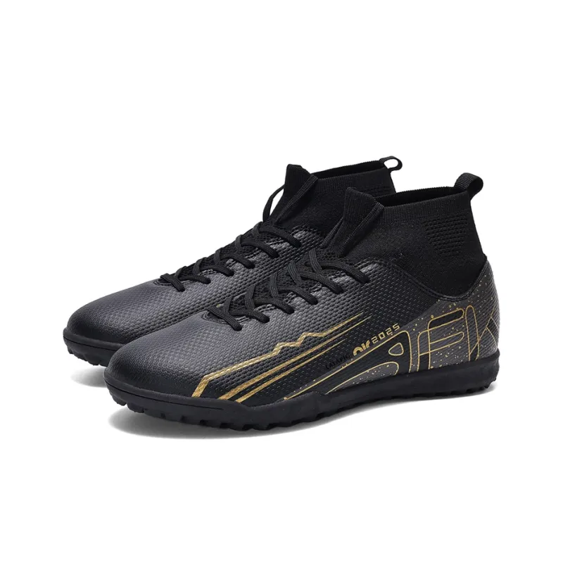 LaLapig Durable Lightweight Cushioning High Top Kids' Soccer Shoes Black Teenagers-2