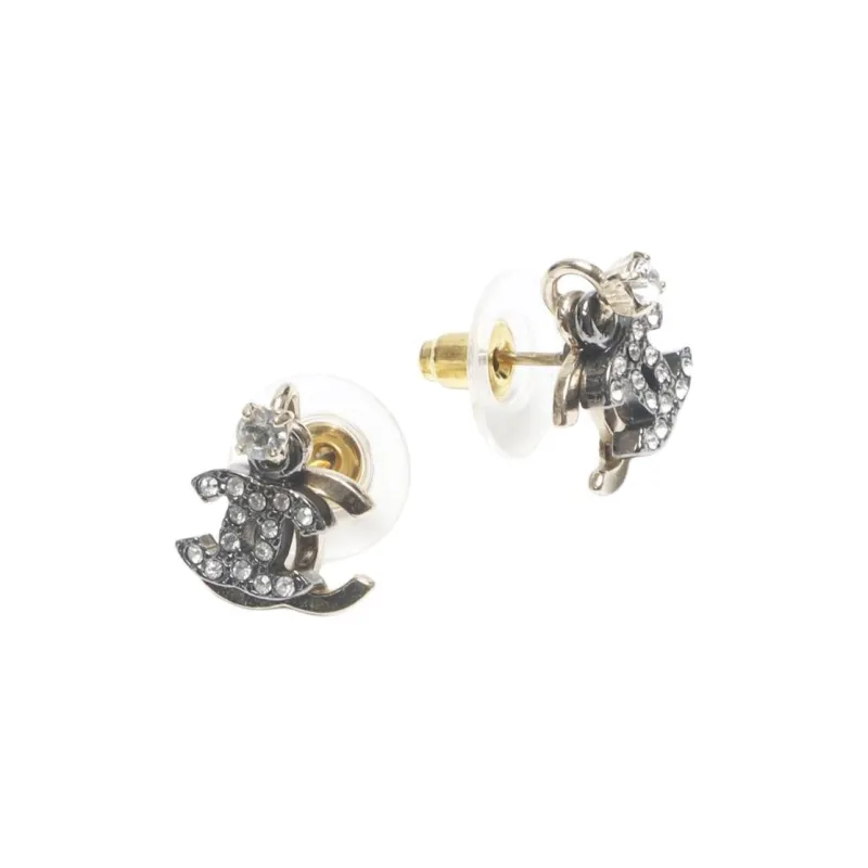 CHANEL Rhinestone Gold-Plated Earrings Women's Gold-1