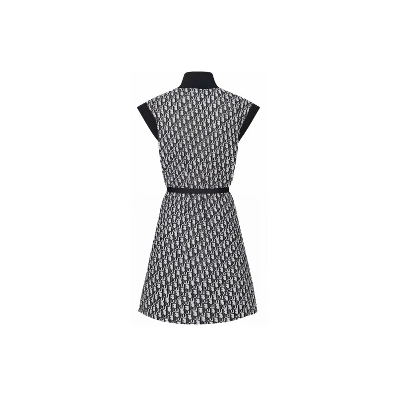 DIOR Belted Dress Technical Taffeta Jacquard With Sleeveless Dress Women's Marine Blue-1