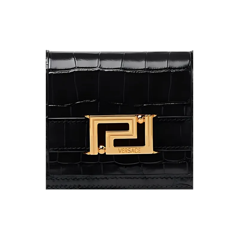 VERSACE Greca Goddess Cow Leather With Lambskin Wallet Regular Women's Black-3