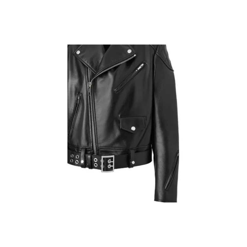 Burberry Leather Jackets Women's Black-3