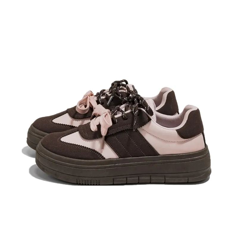 HUANQIU Lightweight And Breathable Low Top Skateboard Shoes Women's Brown Pink-1
