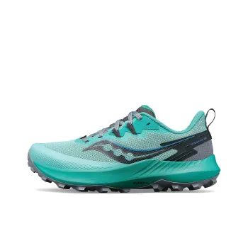 Saucony PEREGRINE 14 Anti Slip Wear Resistant Low Top Trail Running Shoes Women's Green Black