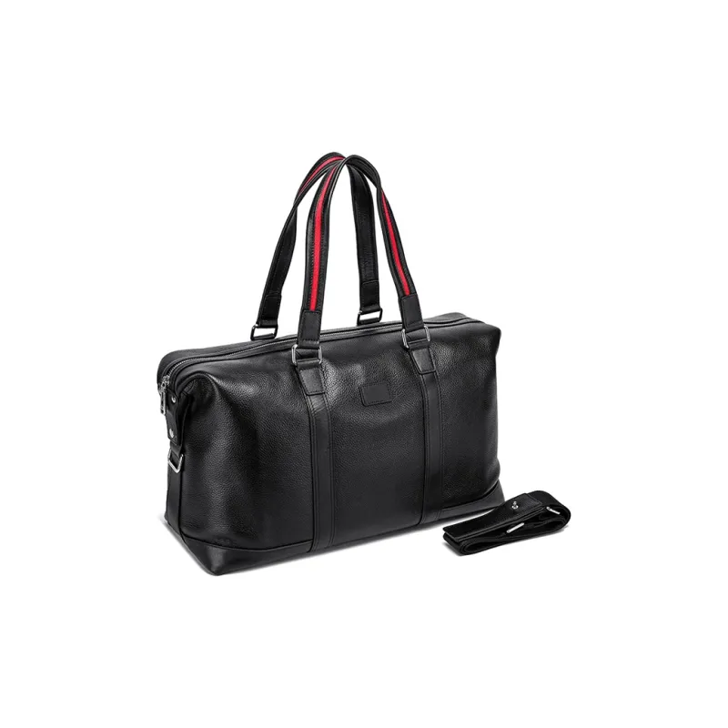 FAIRWHALE Top Grain Cow Leather Travel Bag Handbag Crossbody Bag Luggage Bag Regular Men's Black-4