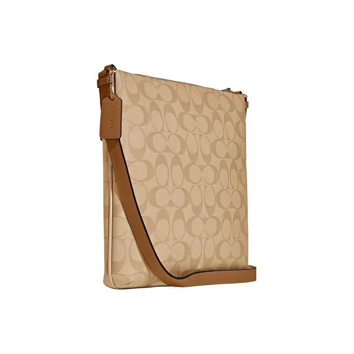 COACH Rowan Coated Canvas With Leather Shoulder Bag, Crossbody Bag Medium Size Women's Light Saddle Brown-1