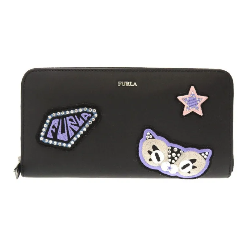 Furla Favola Leather Wallet Money Clip Clutch Women's Black-1