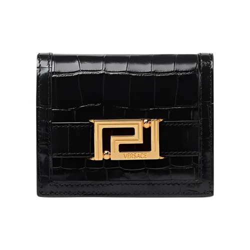 VERSACE Greca Goddess Cow Leather With Lambskin Wallet Regular Women's Black