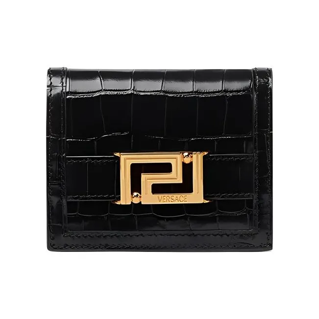 VERSACE Greca Goddess Cow Leather With Lambskin Wallet Regular Women's Black-0