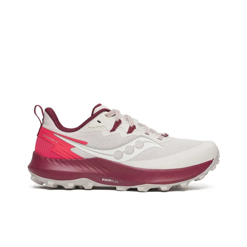 Saucony PEREGRINE 14 Anti Slip Wear Resistant Low Top Trail Running Shoes Women's White Red Pink-1