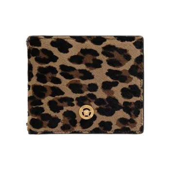 VERSACE Calfskin Wallet Men's Leopard Print