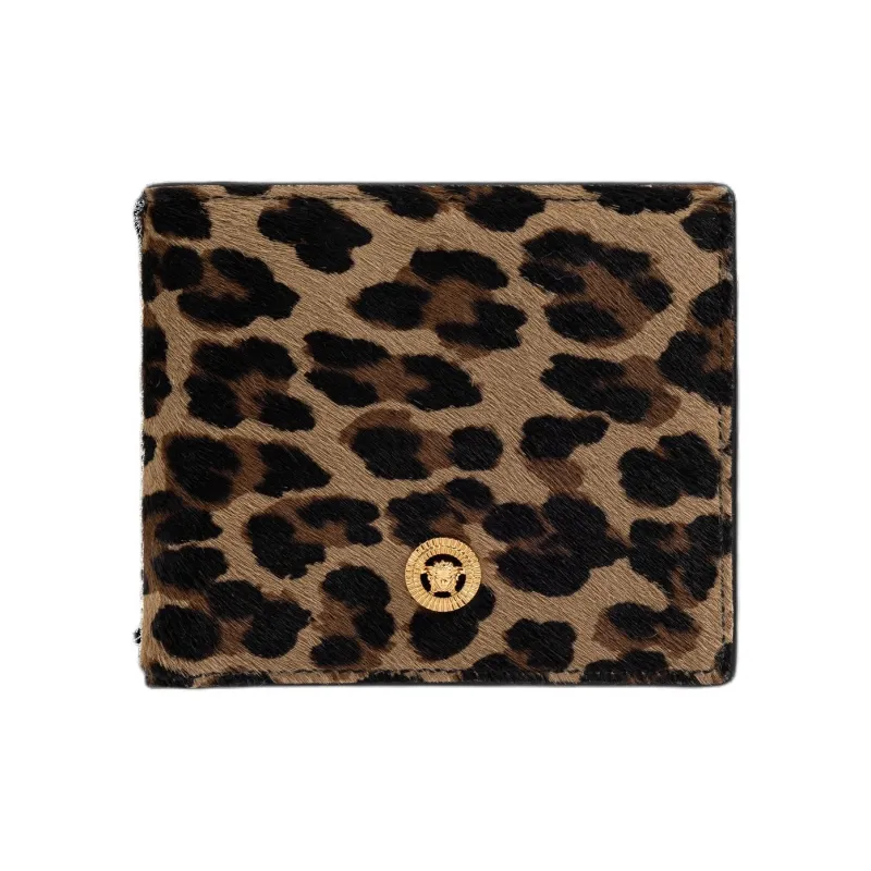 VERSACE Calfskin Wallet Men's Leopard Print-0