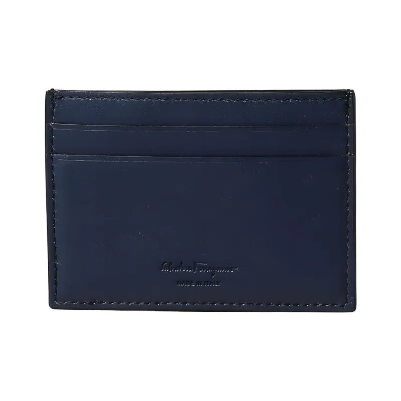 FERRAGAMO Calfskin Business Card Holder Wallet Card Holder Men's Dark Blue-1