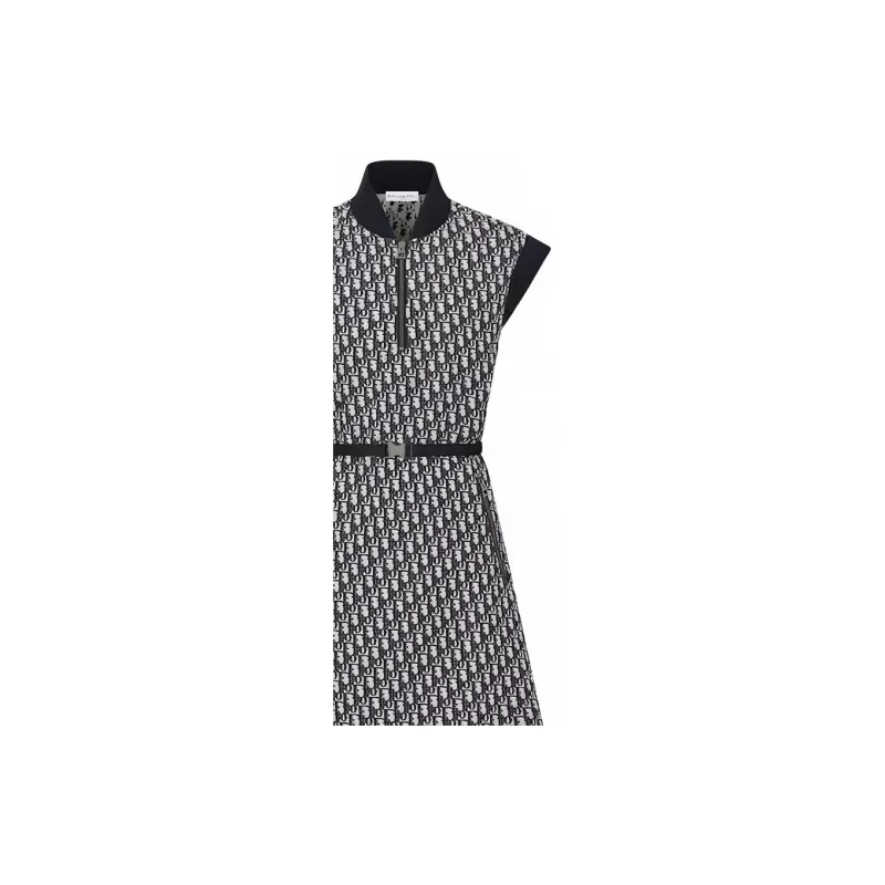 DIOR Belted Dress Technical Taffeta Jacquard With Sleeveless Dress Women's Marine Blue-4