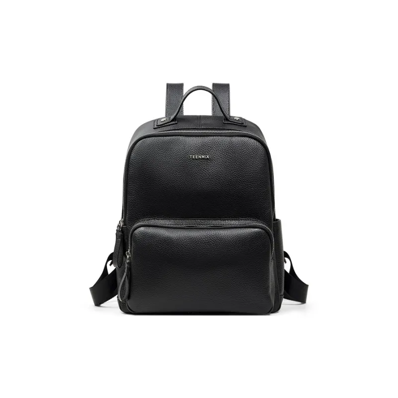 Teenmix Top Grain Cow Leather Backpack Travel Bag Trumpets Women's Black/Ecru-9