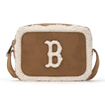 MLB Boston Red Sox Faux Sherpa Crossbody Bags Shoulder Bags Unisex Brown
