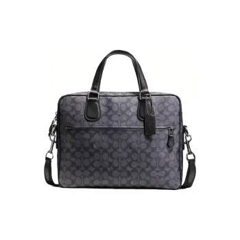 COACH Hudson Coated Canvas With Leather Portable Briefcase Shoulder Bag Crossbody Bag Large Size Men's Charcoal Black