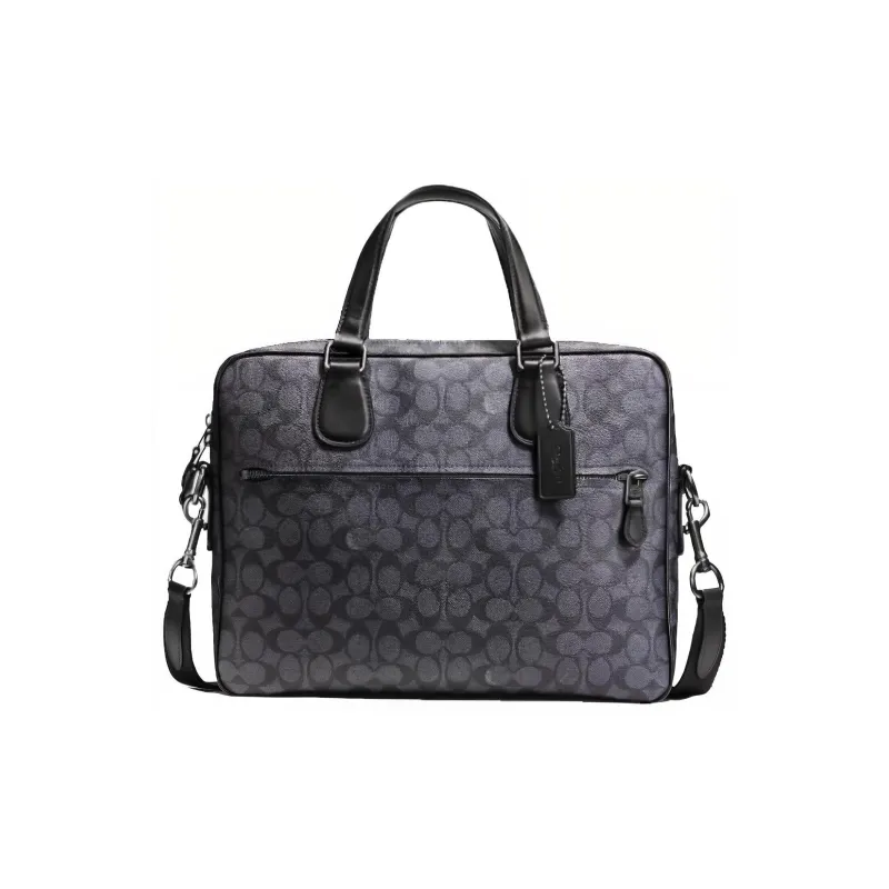 COACH Hudson Coated Canvas With Leather Portable Briefcase Shoulder Bag Crossbody Bag Large Size Men's Charcoal Black-0