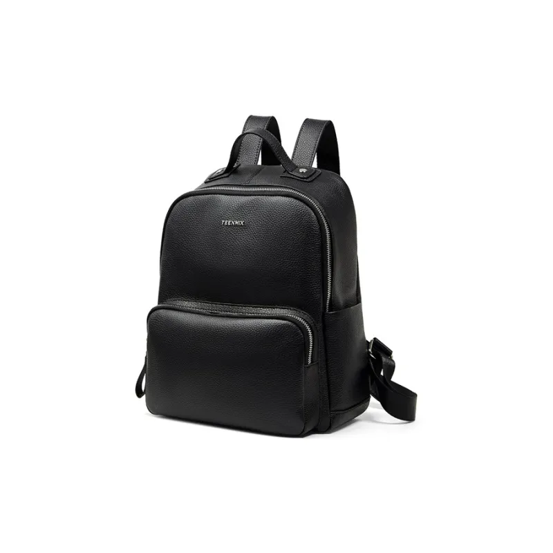 Teenmix Top Grain Cow Leather Backpack Travel Bag Trumpets Women's Black/Ecru-10