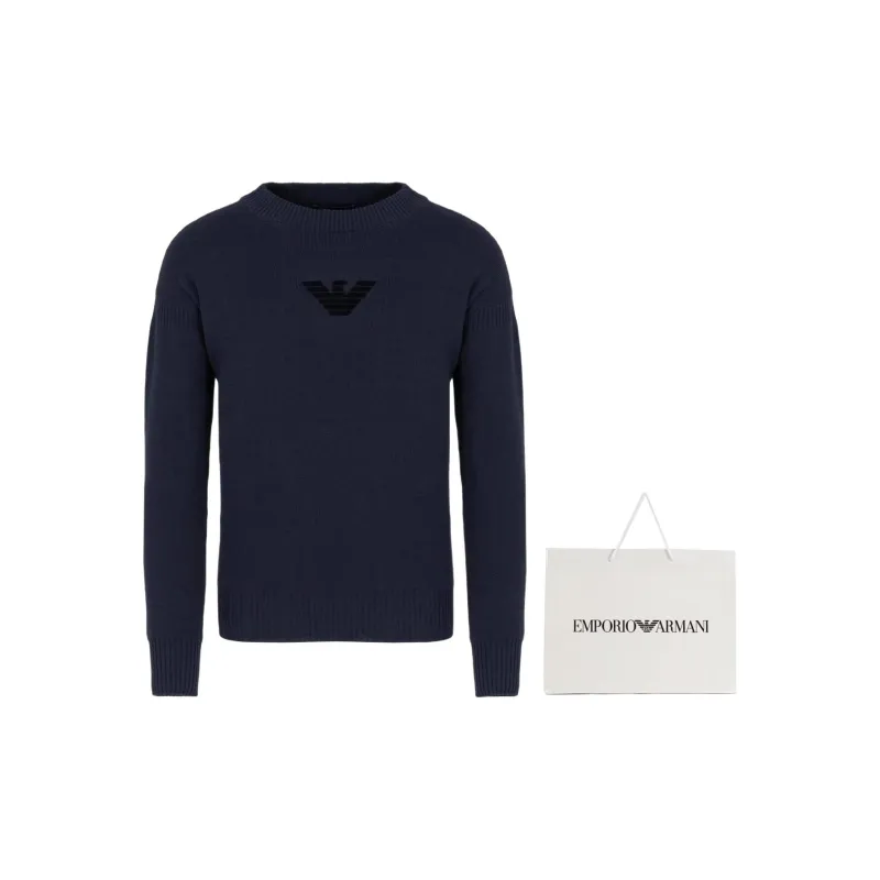 EMPORIO ARMANI Logo Flocked Crewneck Knitted Jumper-5