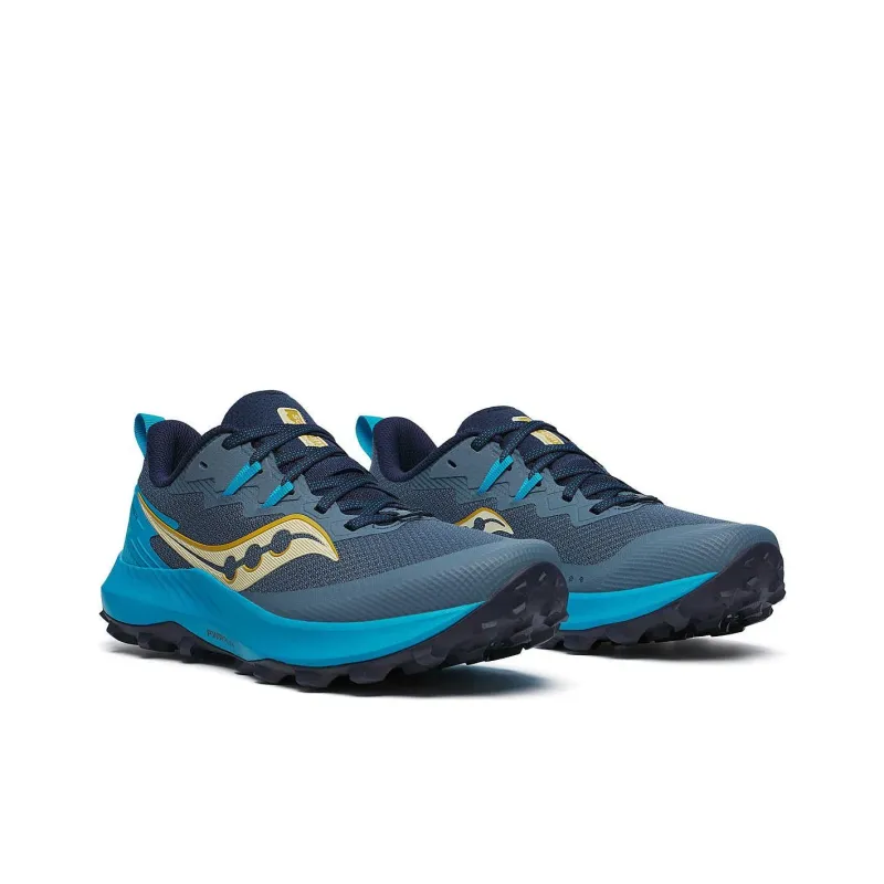 Saucony PEREGRINE 14 Anti Slip Wear Resistant Low Top Trail Running Shoes Women's Gray Blue-2