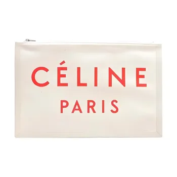 CELINE Canvas Canvas Bag Clutches Large Size Women's White