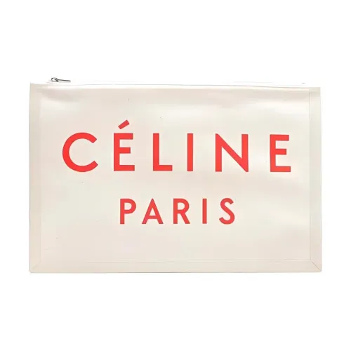 CELINE Canvas Canvas Bag Clutches Large Size Women's White