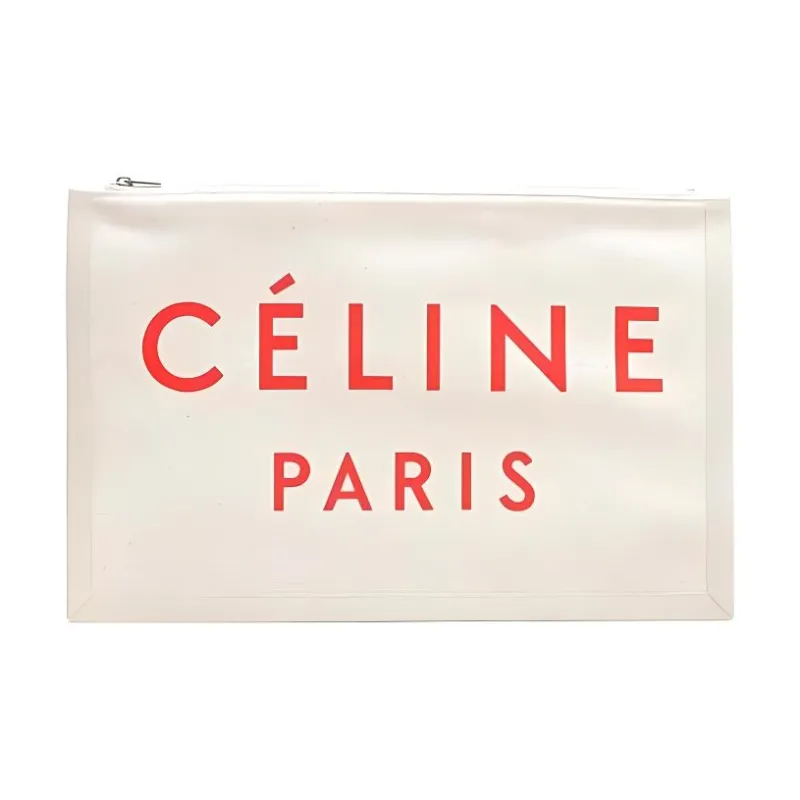 CELINE Canvas Canvas Bag Clutches Large Size Women's White-0
