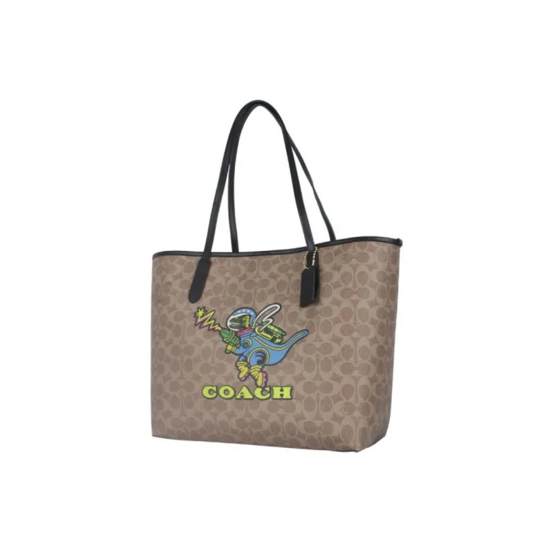 COACH PVC Tote Bag Shopping Bag Handbag Women's Khaki Color Blocking-1