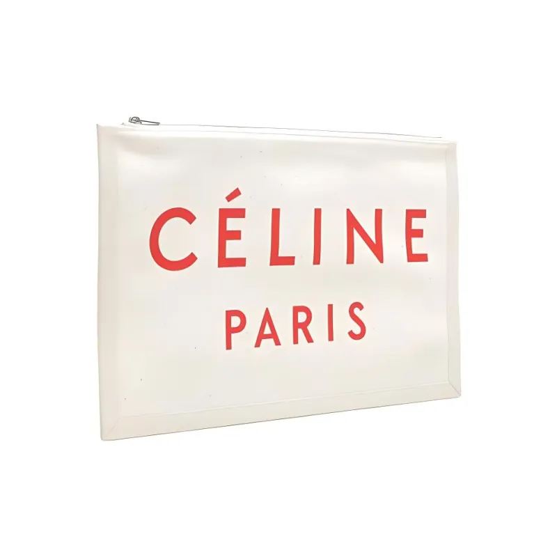CELINE Canvas Canvas Bag Clutches Large Size Women's White-1