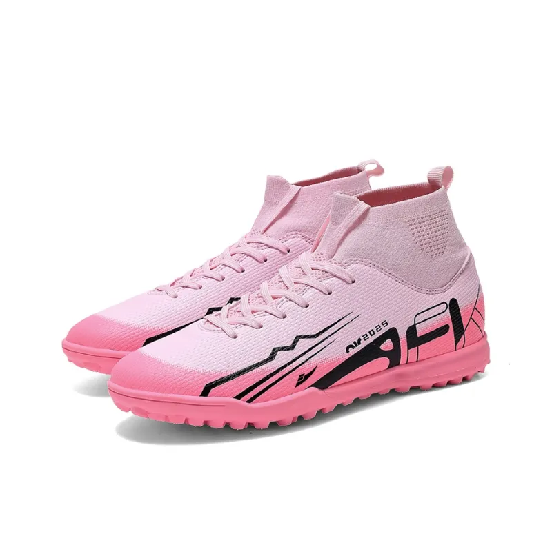 Kuding Soccer Shoes Unisex High Top Pink/Black/Beige-9