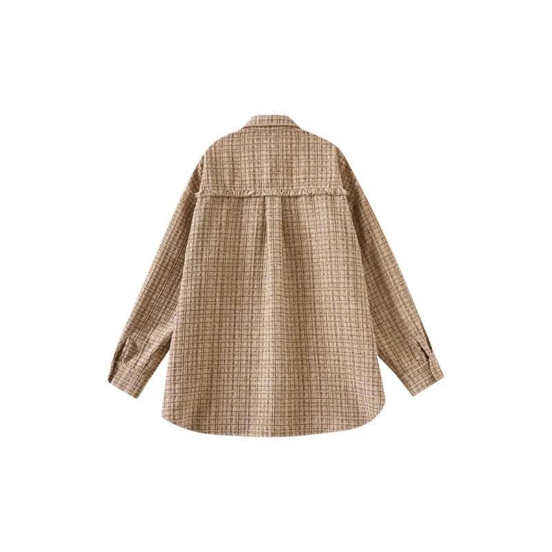 OUNIXUE Shirts Women's Khaki Plaid-1