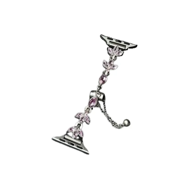 Warbler Dew Compatible With Apple Watch S9/S8/SE/7/6/5/4/3 Three-Leaf Diamond Chain Strap-7