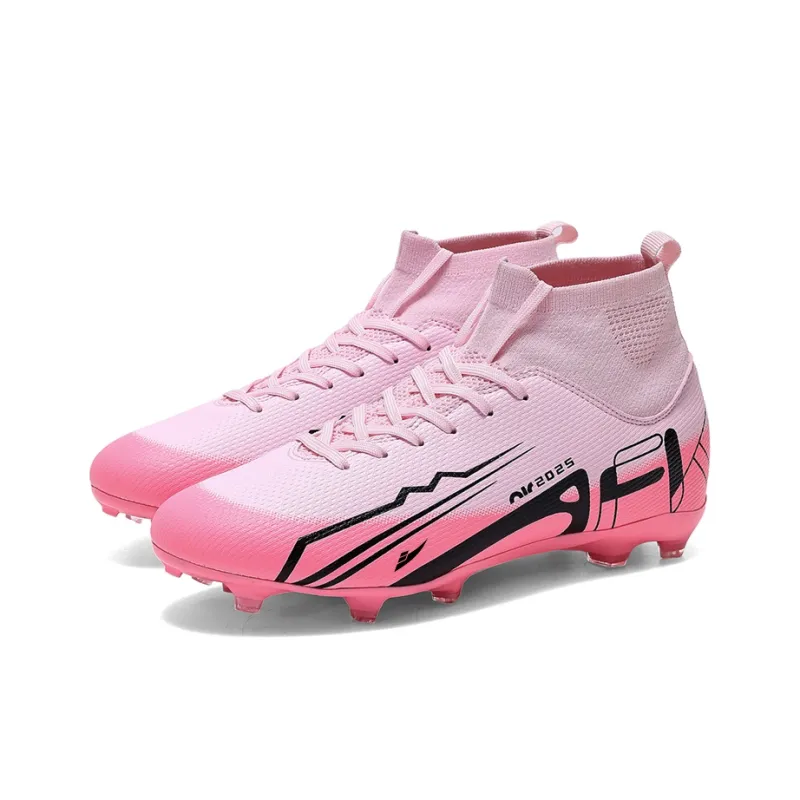 Kuding Soccer Shoes Unisex High Top Pink/Black/Beige-1