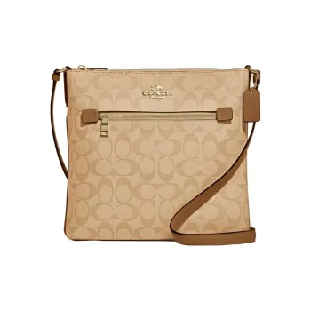 COACH Rowan Coated Canvas With Leather Shoulder Bag, Crossbody Bag Medium Size Women's Light Saddle Brown