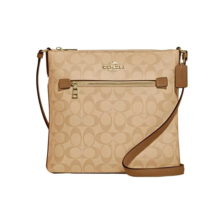 COACH Rowan Coated Canvas With Leather Shoulder Bag, Crossbody Bag Medium Size Women's Light Saddle Brown-0