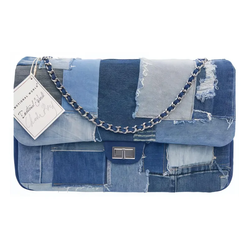 Emotional World Canvas Chain Bag, Shoulder Bag, Crossbody Bag Large Size Women's Light Blue, Dark Blue, And Blue-0