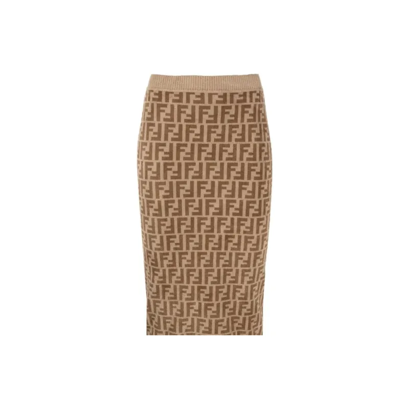 FENDI FW22 Casual Long Skirts Women's Brown-9