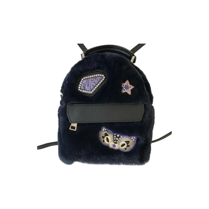 Furla Favola Leather Patchwork Backpack Mini Women's Black-1