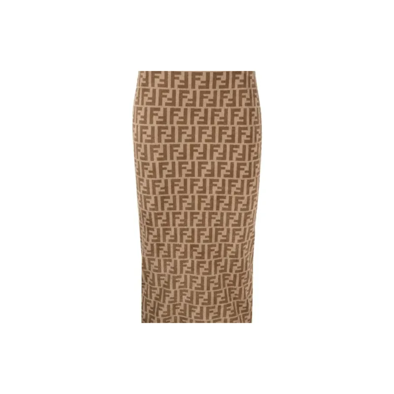 FENDI FW22 Casual Long Skirts Women's Brown-11