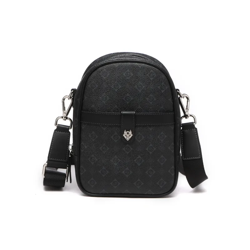 SEPTWOLVES Artificial Leather With Cow Leather Crossbody Bag, Shoulder Bag Regular Men's Black-0