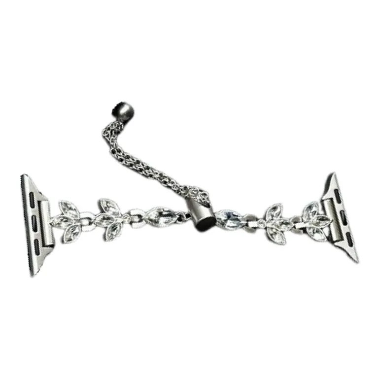 Warbler Dew Compatible With Apple Watch S9/S8/SE/7/6/5/4/3 Three-Leaf Diamond Chain Strap-2