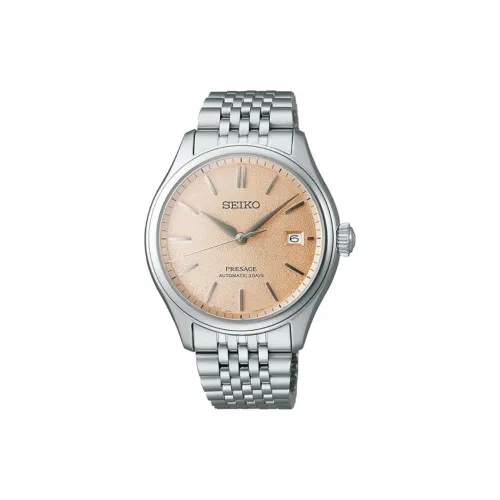 SEIKO Automatic/Manual Mechanical Movement Stainless Steel Strap Watch Men's Watches Orange Watch Dial