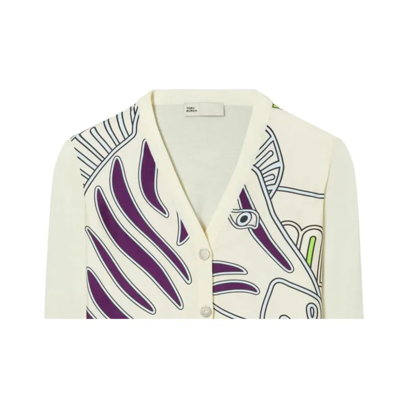 TORY BURCH Zebra Printed V Neck Cardigan-2