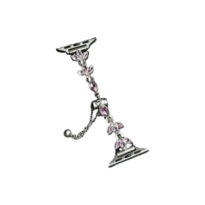 Warbler Dew Compatible With Apple Watch S9/S8/SE/7/6/5/4/3 Three-Leaf Diamond Chain Strap-6