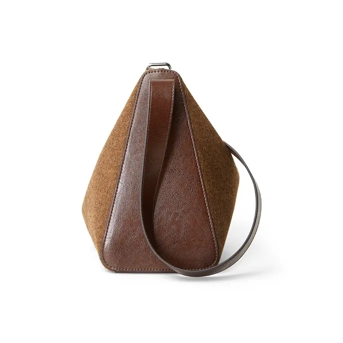 Teenmix Cashmere With Cow Leather Messenger Bag, Shoulder Bag Tubas Women's Red Brown-3
